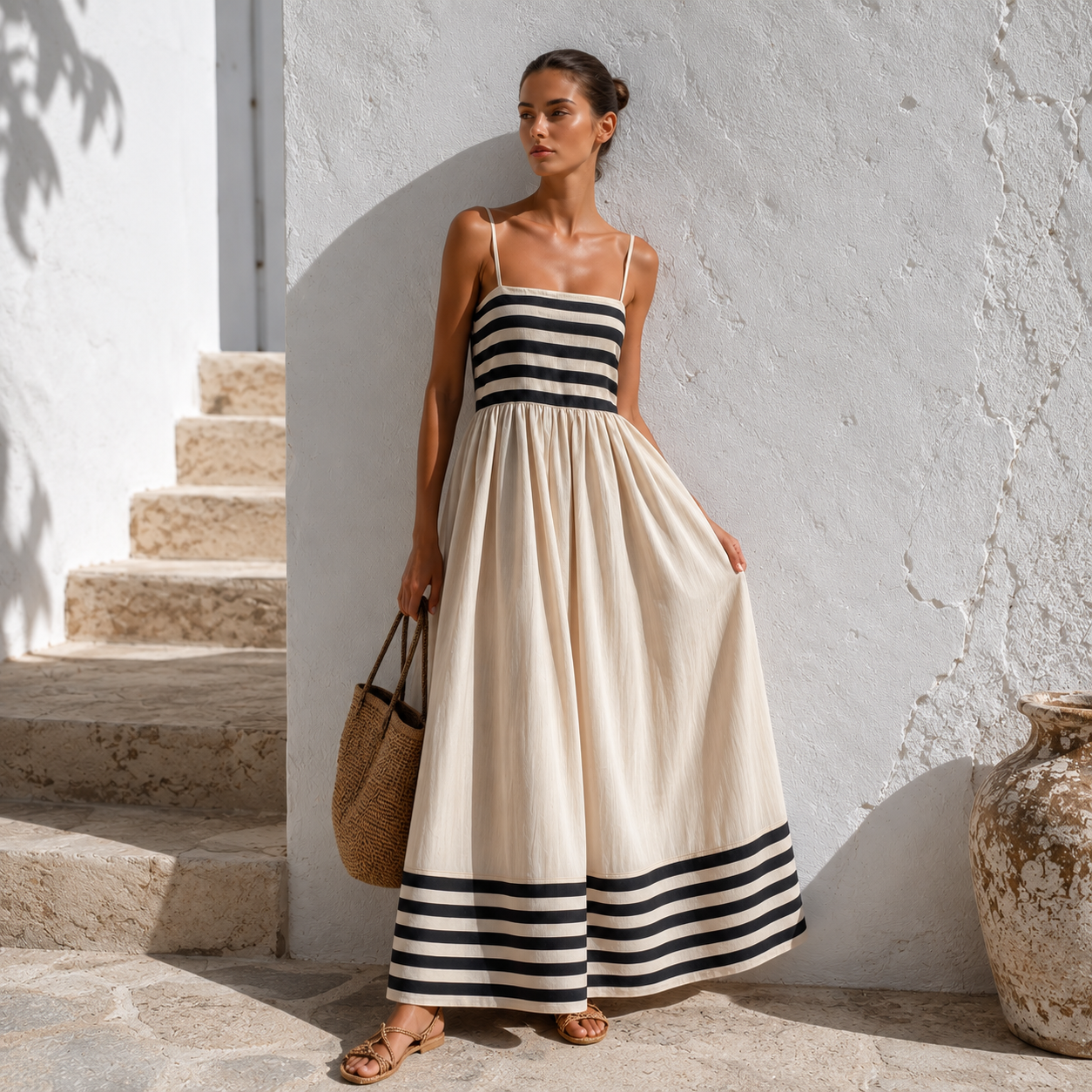 AURORA – Vestido Maxi Mediterráneo De Rayas