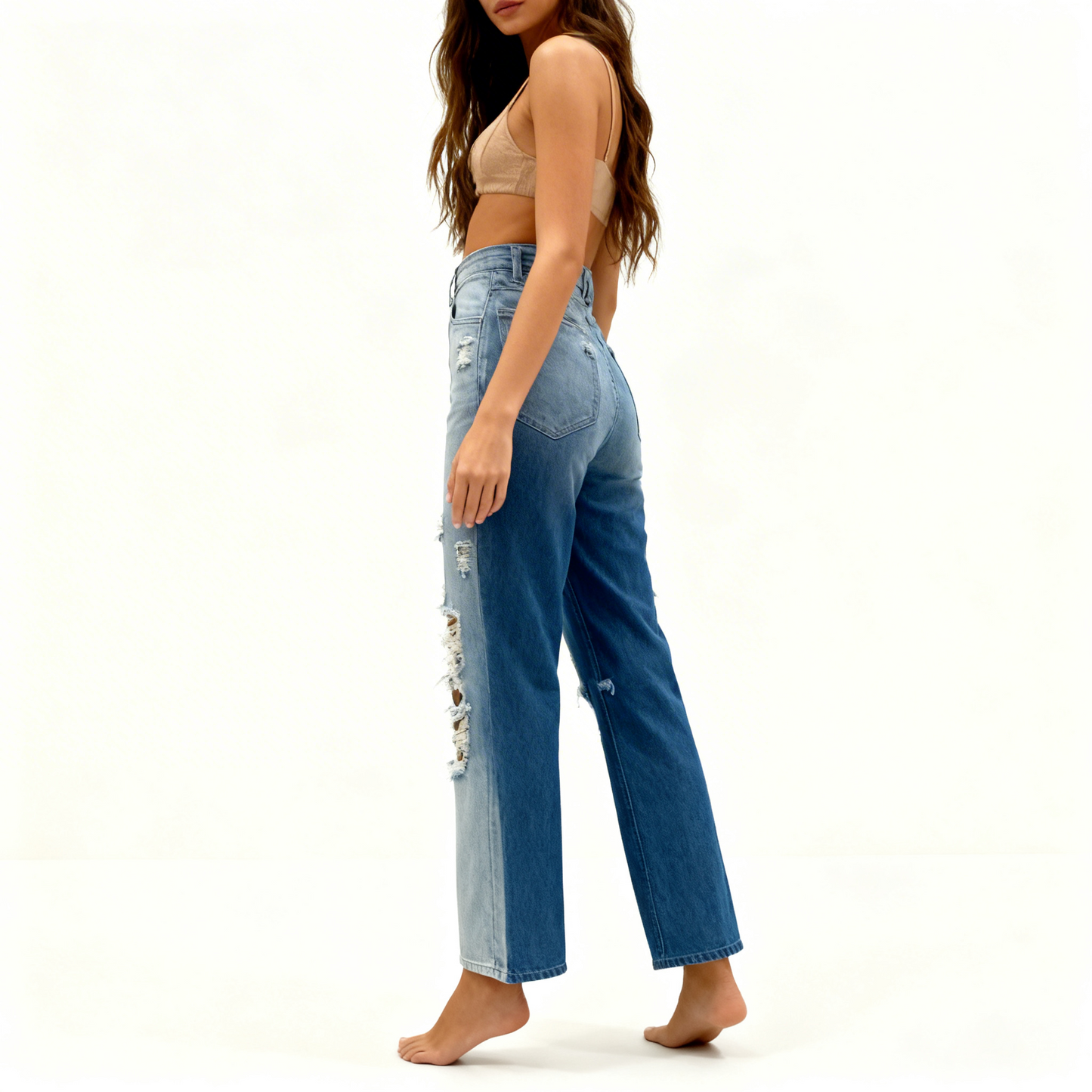 Two-Tone Ripped Jeans