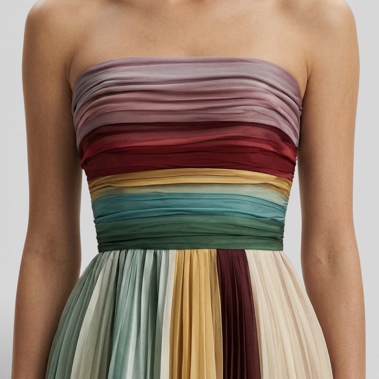 ALICIA – Vestido Maxi Plisado Hombros Descubiertos