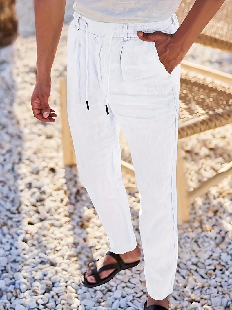Pantalones Anchos De Lino Con Cordón