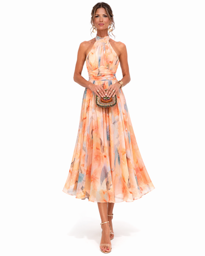 AURORA – Vestido Floral Con Cuello Halter