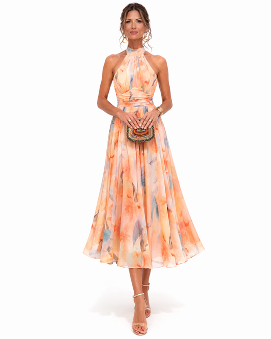 AURORA – Vestido Floral Con Cuello Halter