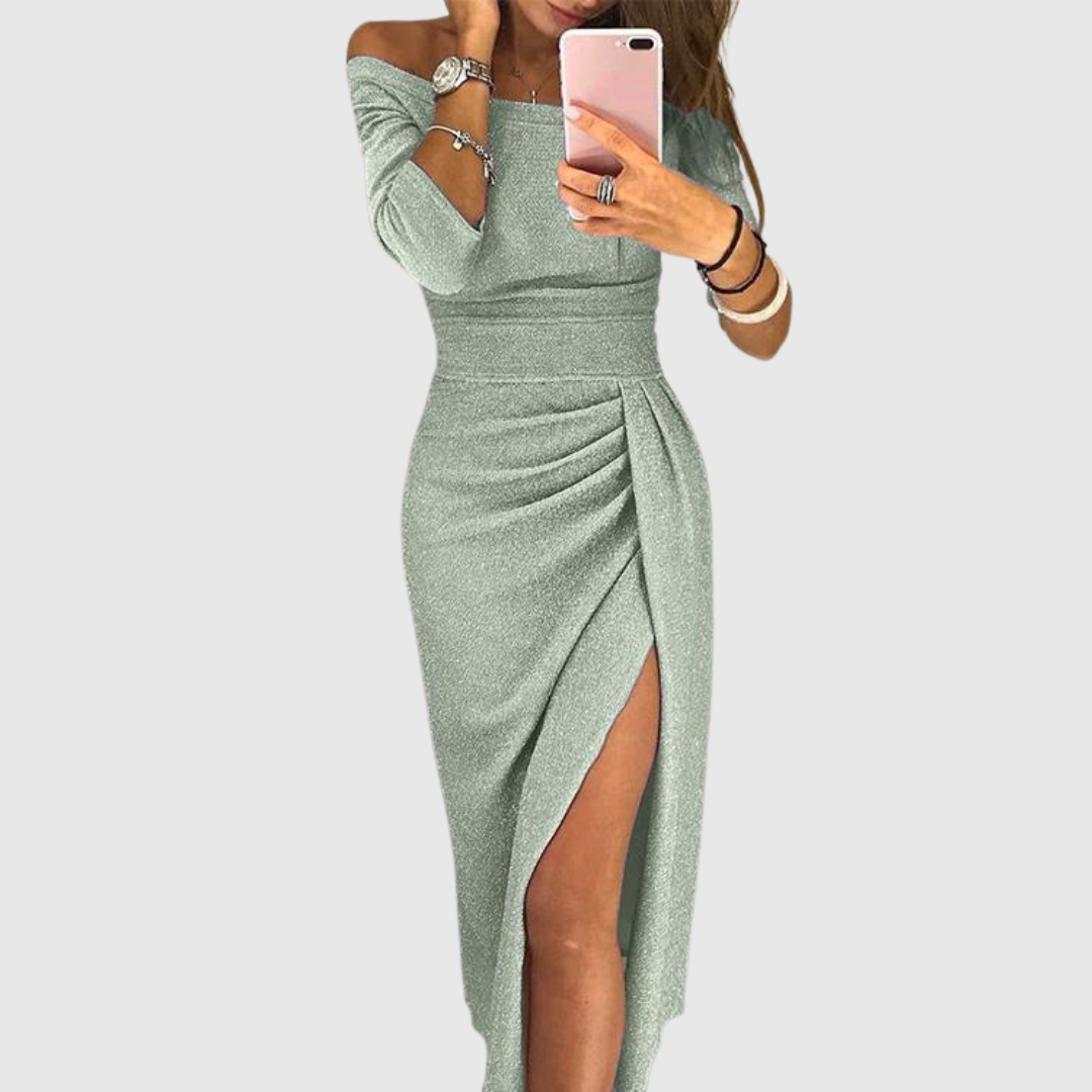 Elegant off-the-shoulder evening gown