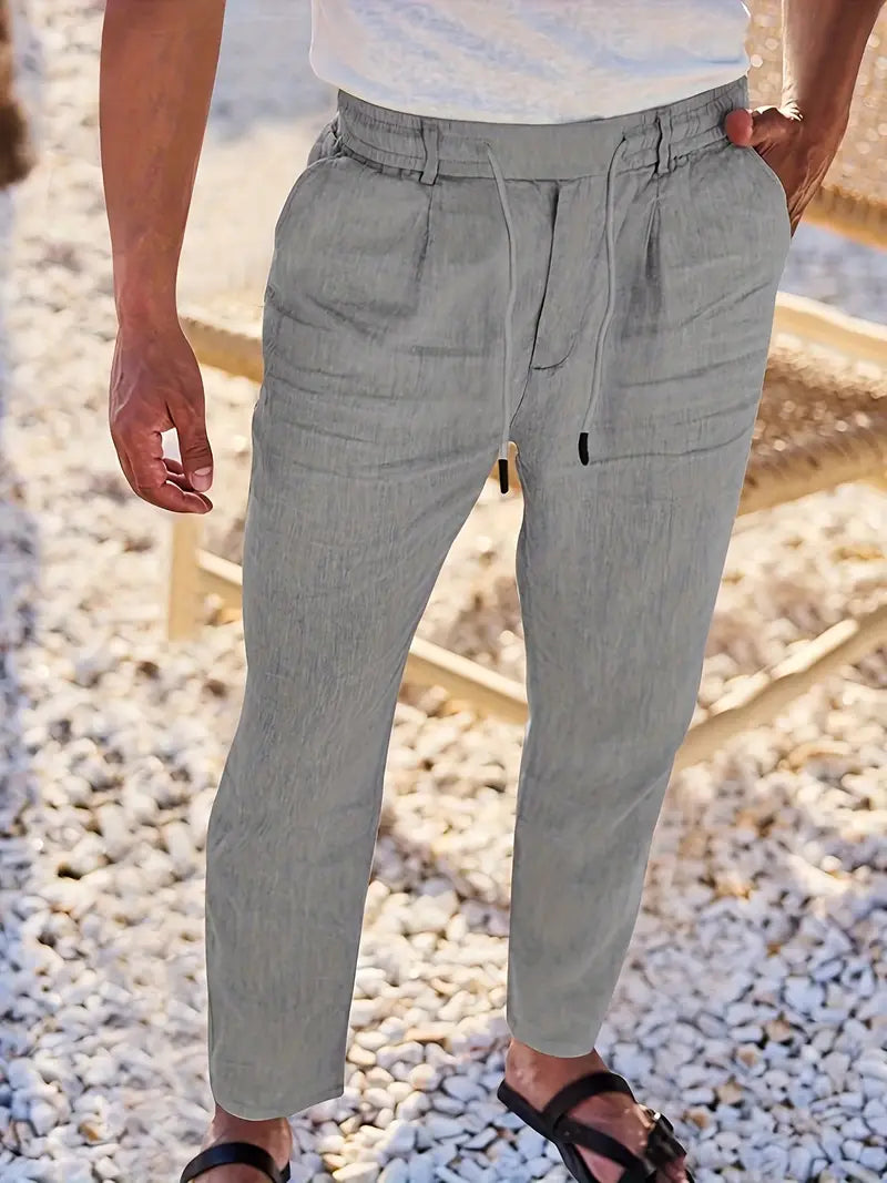 Pantalones Anchos De Lino Con Cordón