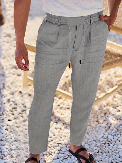 Pantalones Anchos De Lino Con Cordón