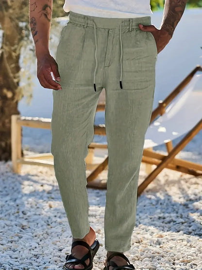 Pantalones Anchos De Lino Con Cordón