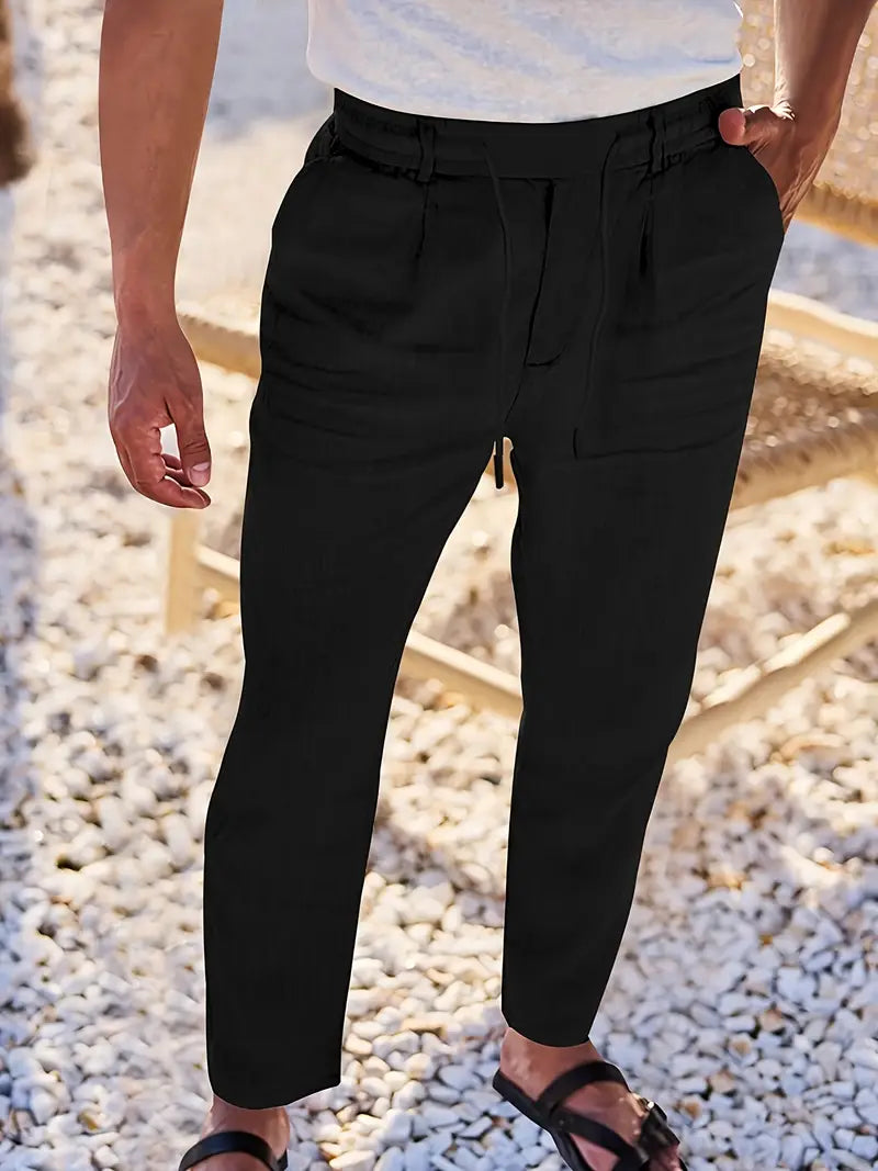 Pantalones Anchos De Lino Con Cordón