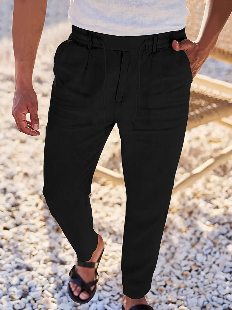 Pantalones Anchos De Lino Con Cordón