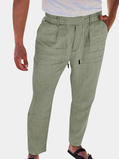 Pantalones Anchos De Lino Con Cordón