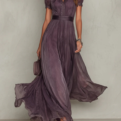MÓNICA – Vestido Largo De Gasa Con Encaje