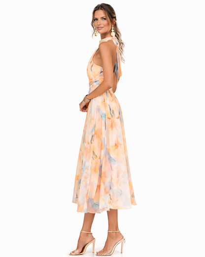 AURORA – Vestido Floral Con Cuello Halter