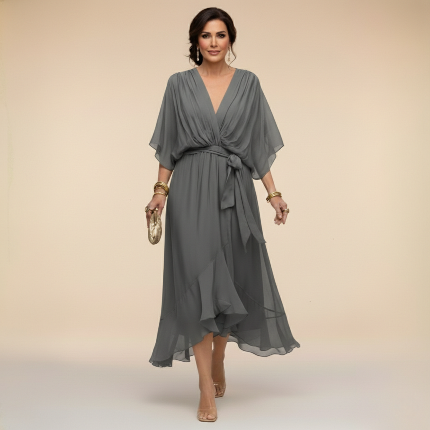 ANAIS – Vestido De Chiffon Con Escote En V