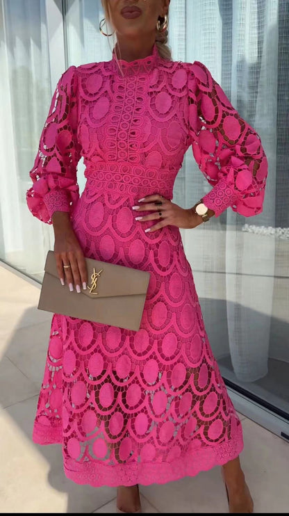 SHEILA – Vestido Midi Con Mangas Efecto Translúcido