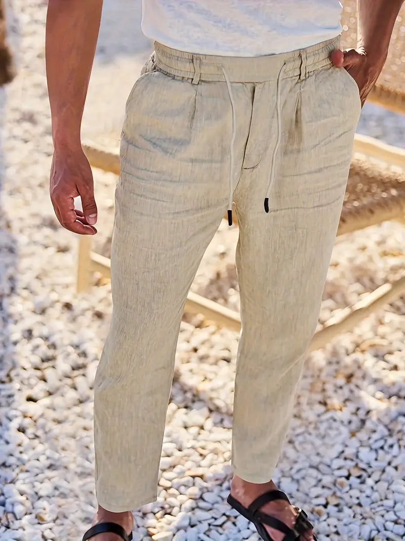 Pantalones Anchos De Lino Con Cordón