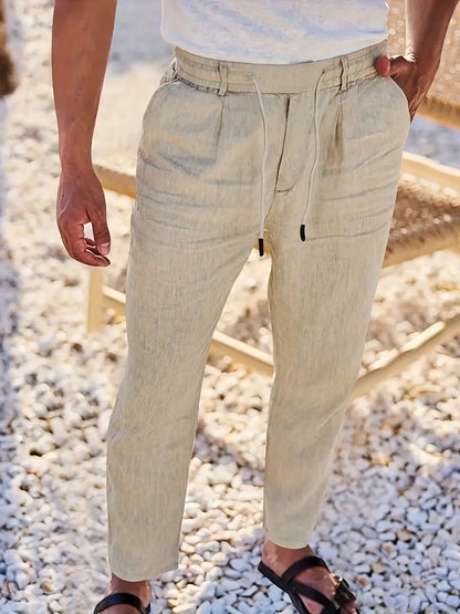 Pantalones Anchos De Lino Con Cordón