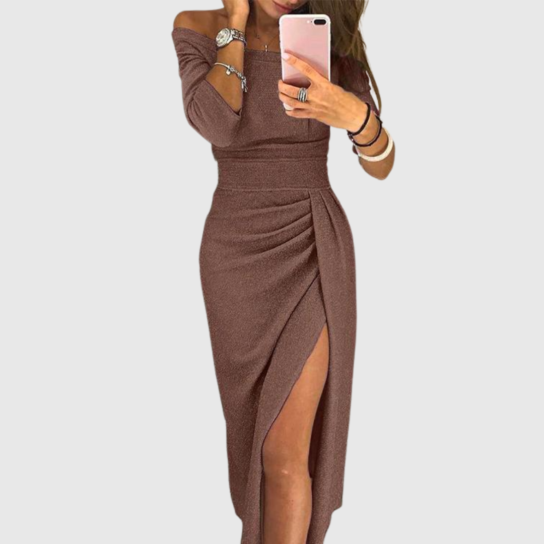 Elegant off-the-shoulder evening gown