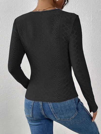 Long-sleeved top with V-neck and lace panel