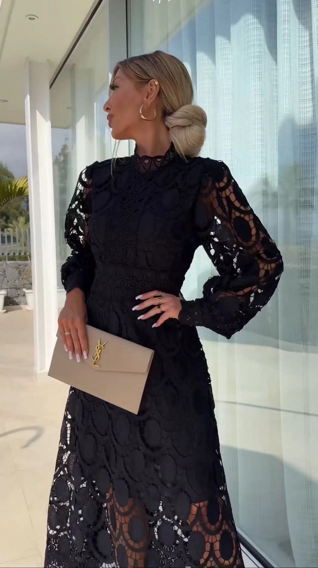 SHEILA – Vestido Midi Con Mangas Efecto Translúcido