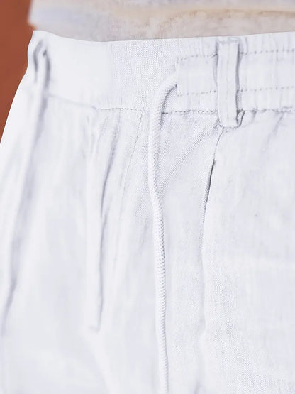 Pantalones Anchos De Lino Con Cordón