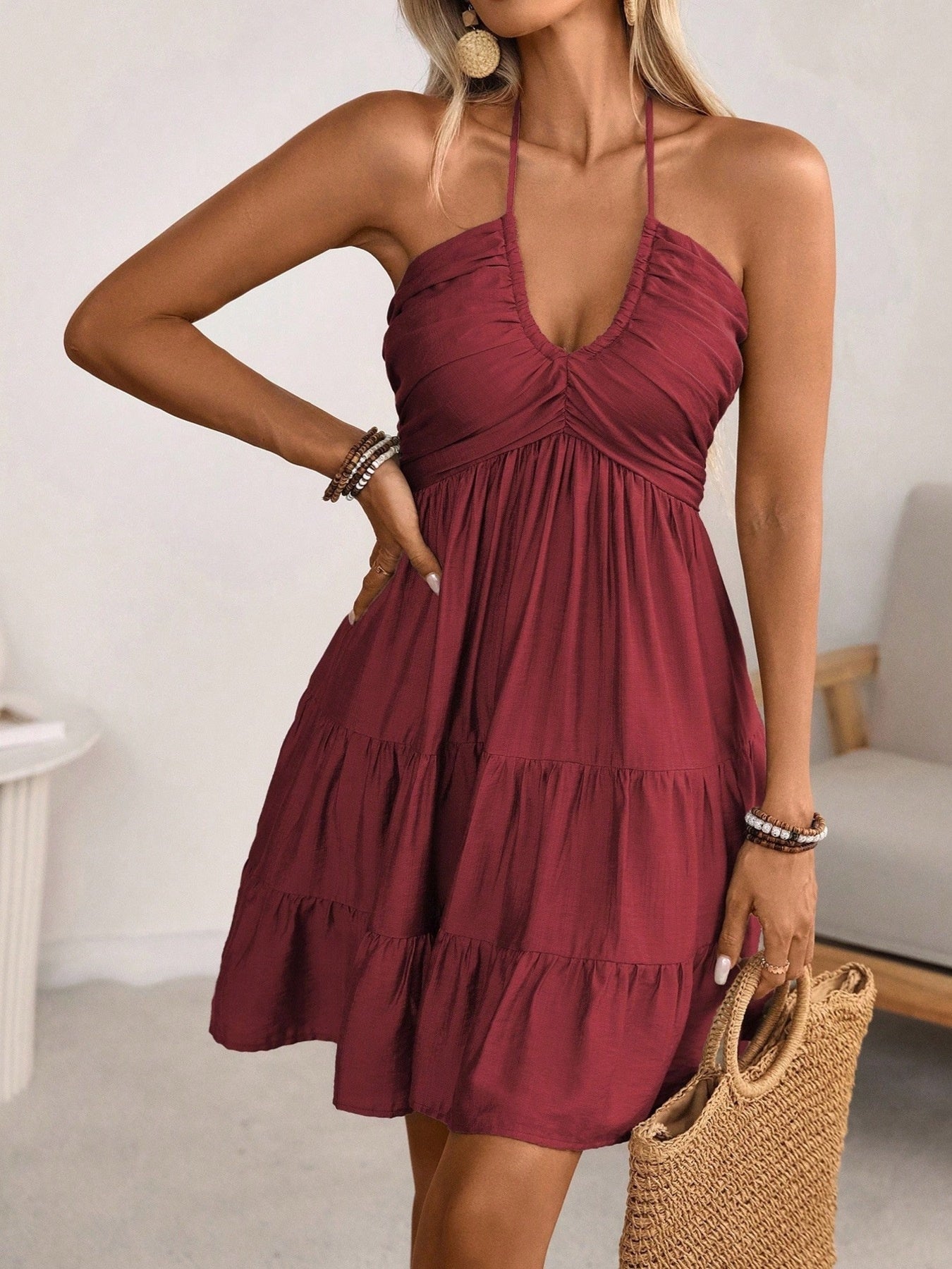 SUSANA – Vestido Corto Fruncido