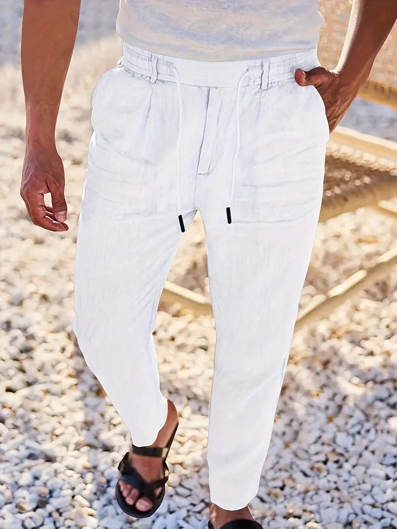 Pantalones Anchos De Lino Con Cordón