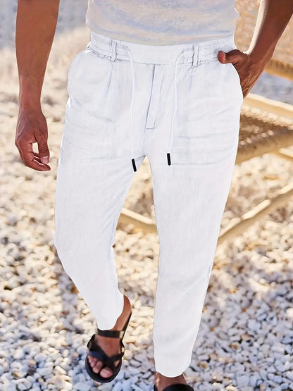 Pantalones Anchos De Lino Con Cordón