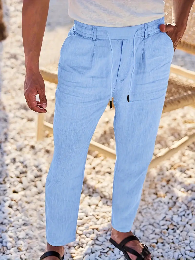 Pantalones Anchos De Lino Con Cordón