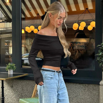 Off-the-shoulder knit sweater