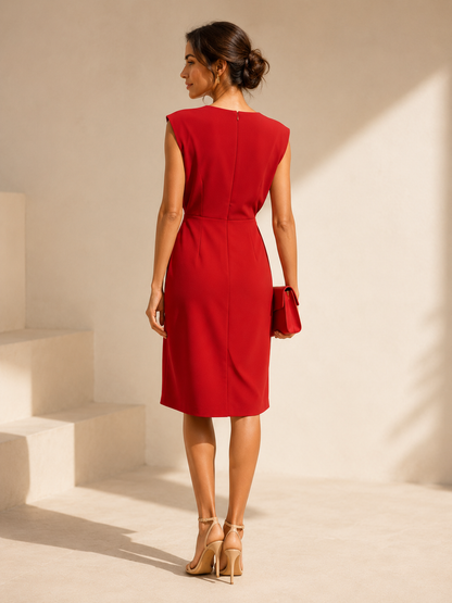 ADARA – Vestido Midi Drapeado Con Escote Gota