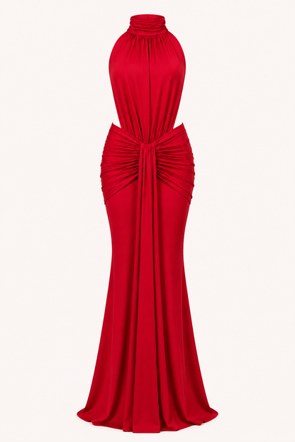 VICTORIA – Vestido Largo Elegante Con Cuello Halter Ajustado