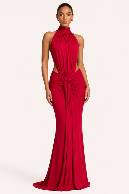 VICTORIA – Vestido Largo Elegante Con Cuello Halter Ajustado