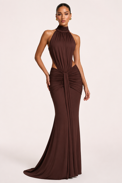 VICTORIA – Vestido Largo Elegante Con Cuello Halter Ajustado