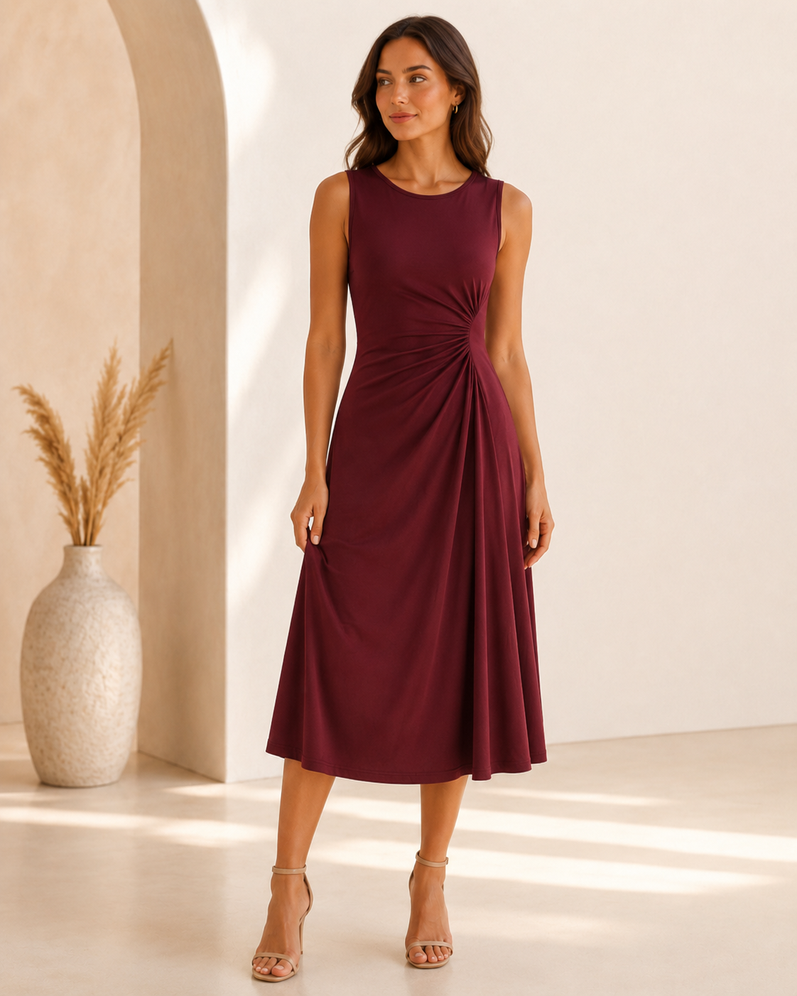 LUNA – Vestido Midi Con Drapeado En La Cintura