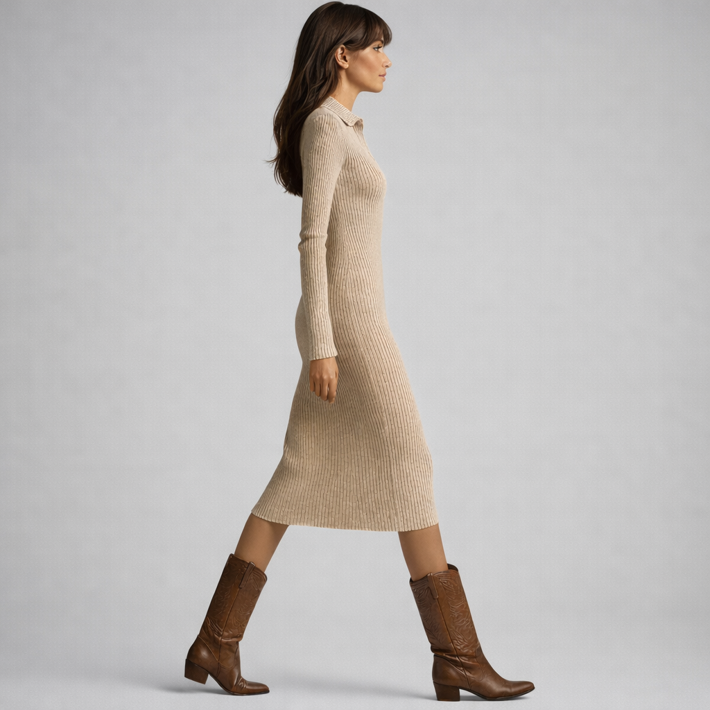 Vestido acanalado con cuello