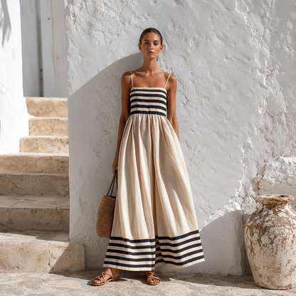 AURORA – Vestido Maxi Mediterráneo De Rayas