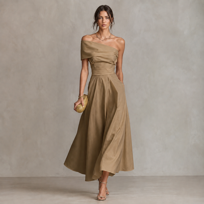 NOEMI – Vestido Maxi Con Hombros Asimétricos
