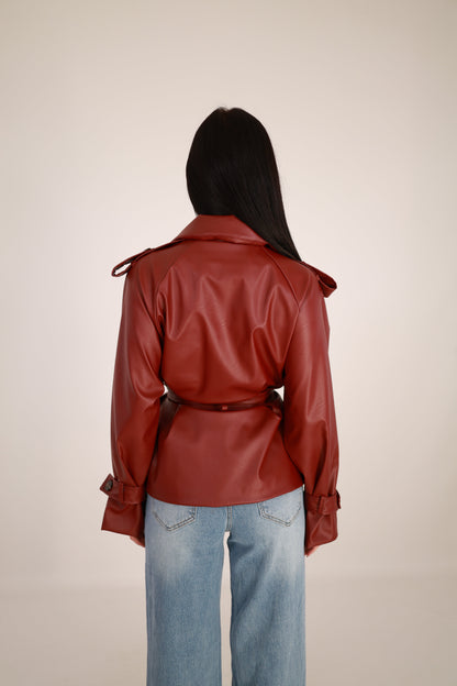 Faux Leather Trench Coat with Belt