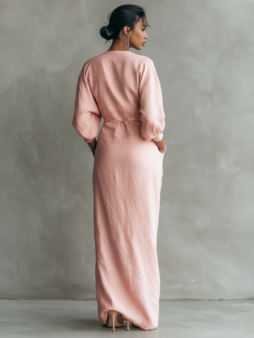 LEIRE – Vestido Largo Minimalista Con Escote En V