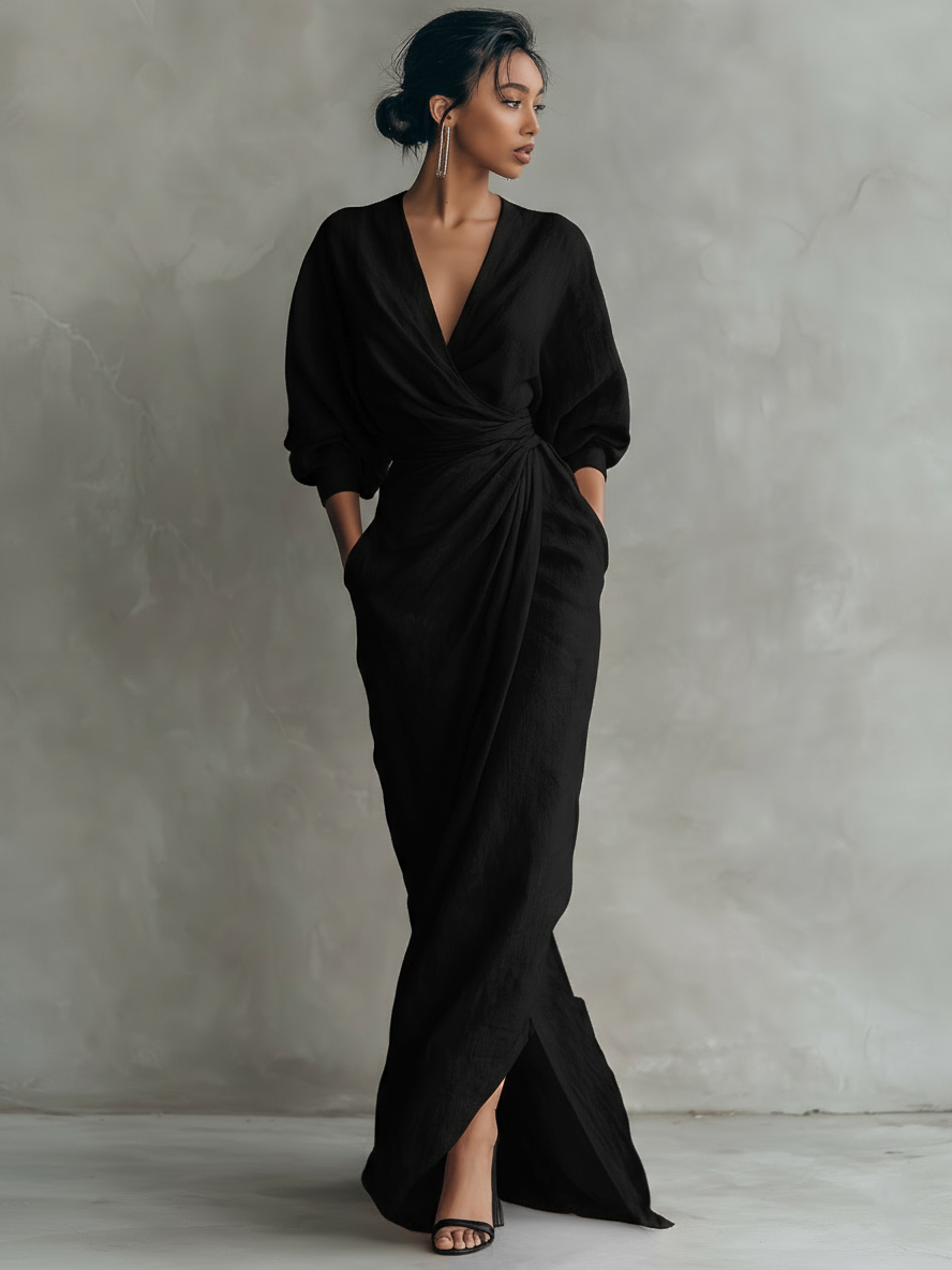 LEIRE – Vestido Largo Minimalista Con Escote En V
