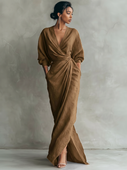 LEIRE – Vestido Largo Minimalista Con Escote En V