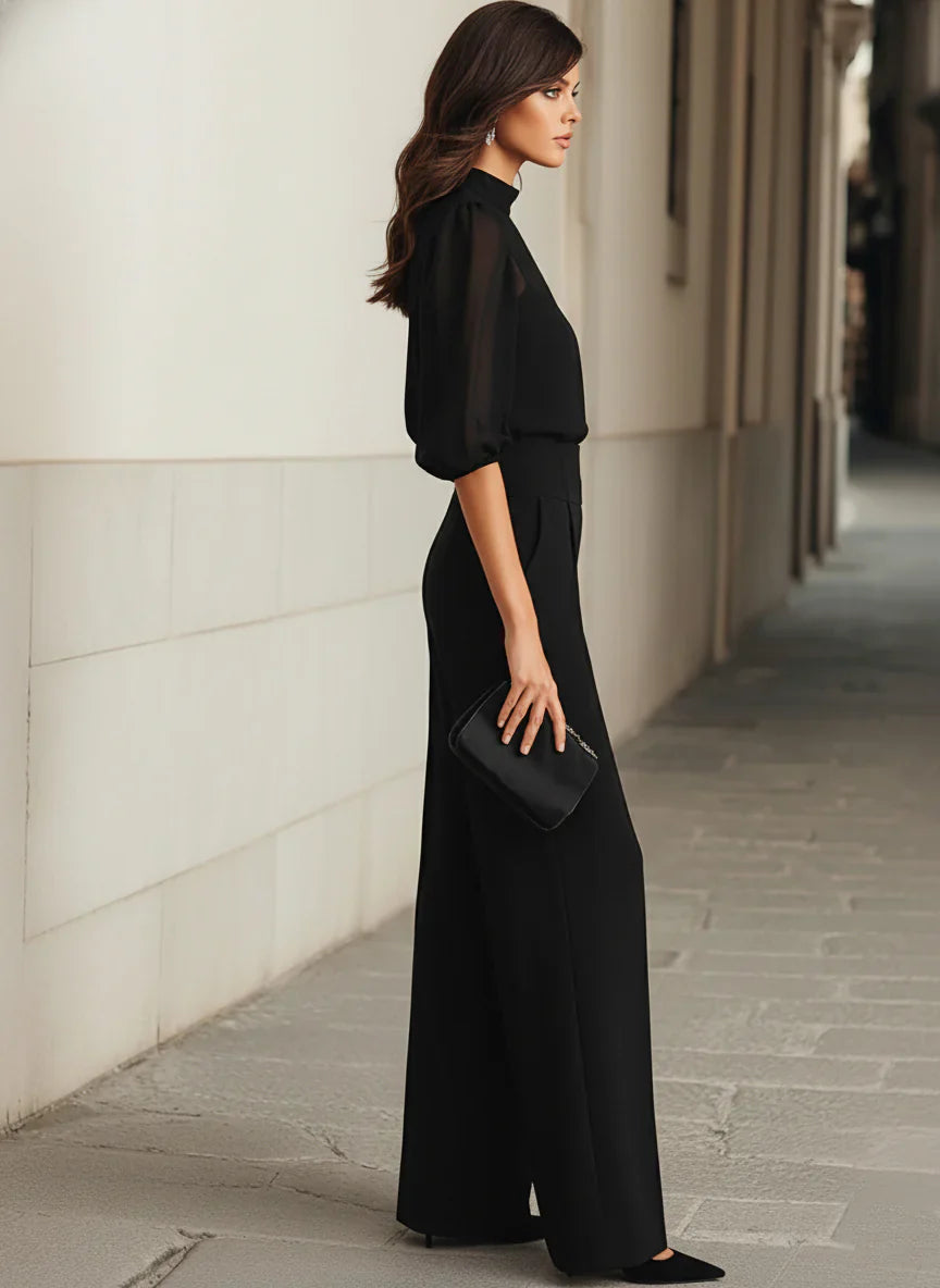 CINTIA – Conjunto Pantalón Y Top Semitransparente Elegante