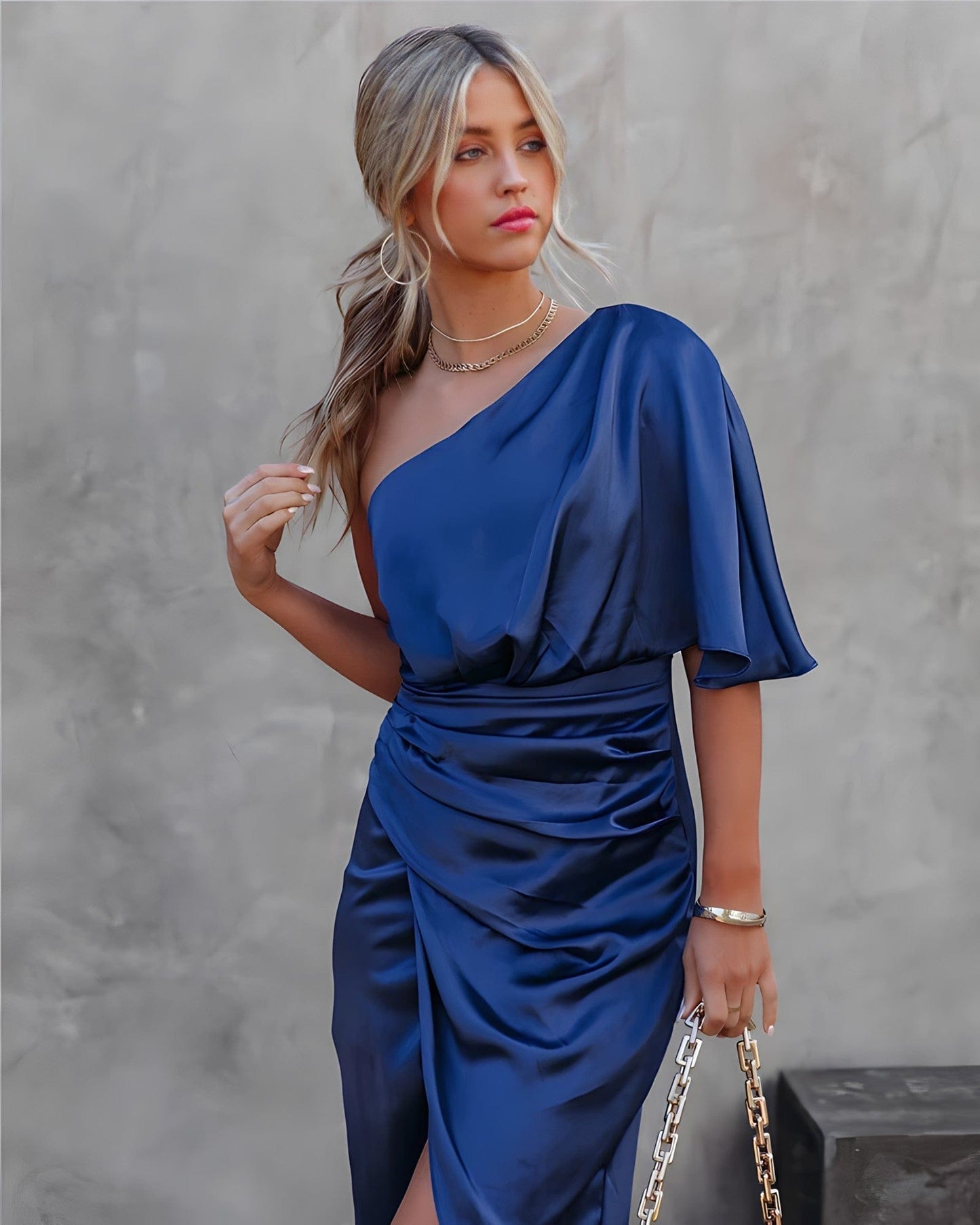 AINARA – Vestido Midi De Un Hombro