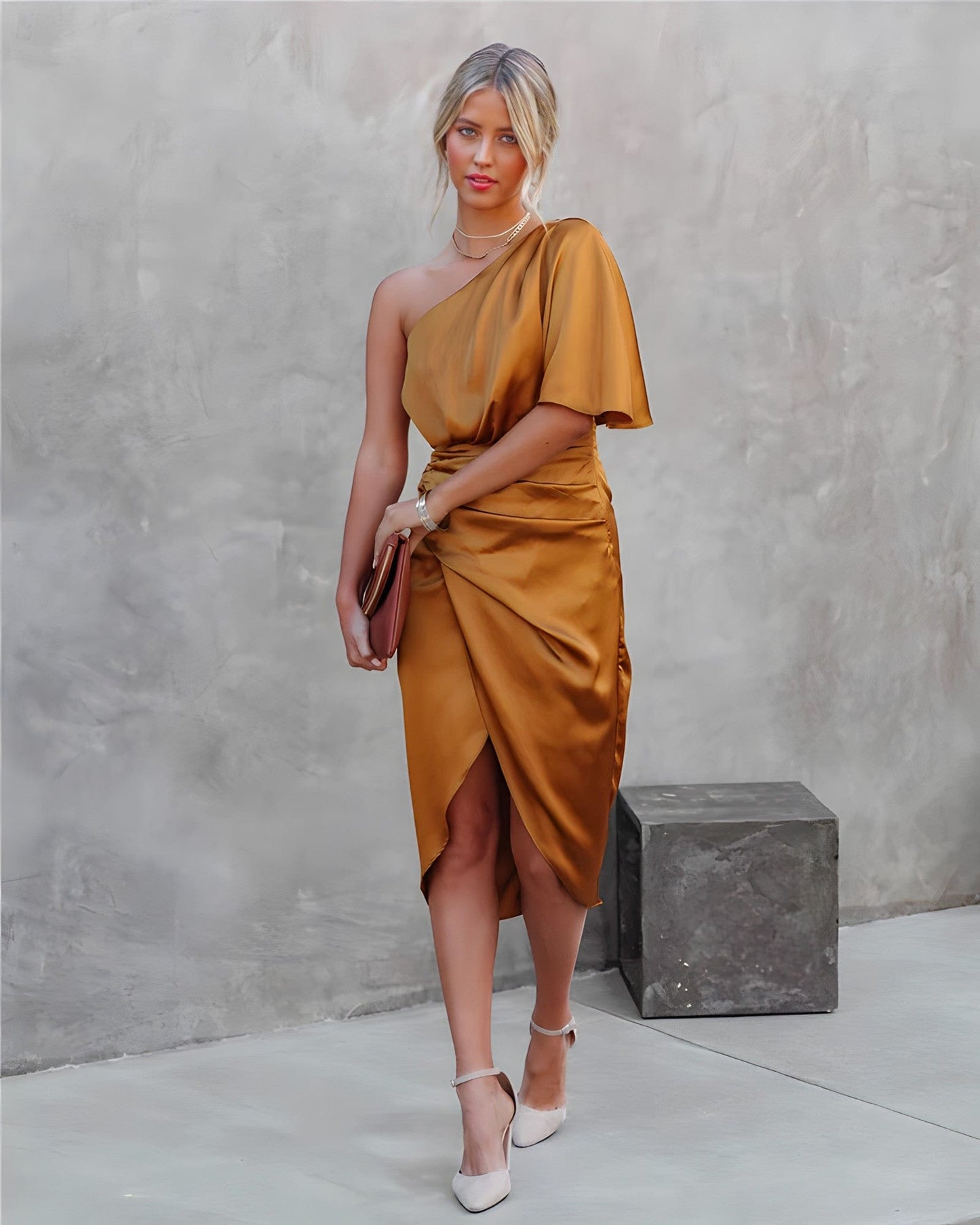 AINARA – Vestido Midi De Un Hombro