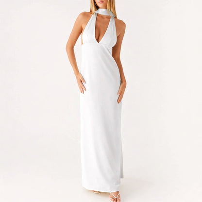 LAYA – Vestido Largo Con Cuello Halter y Escote En V