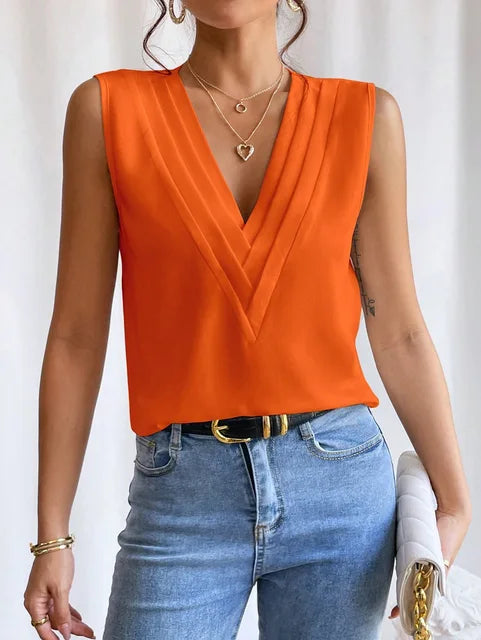 Blusa Sin Mangas Con Escote En V