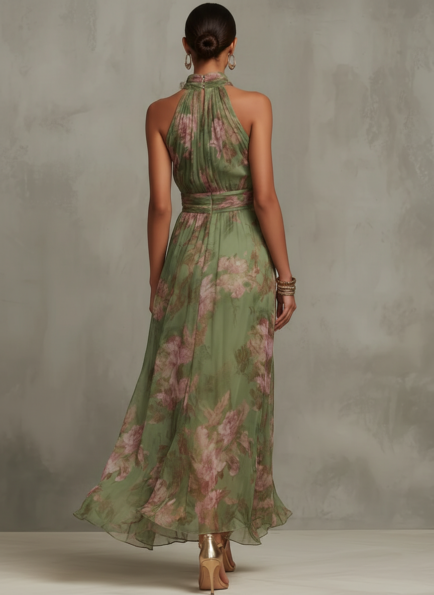 ÁFRICA – Vestido Floral Con Cuello Halter