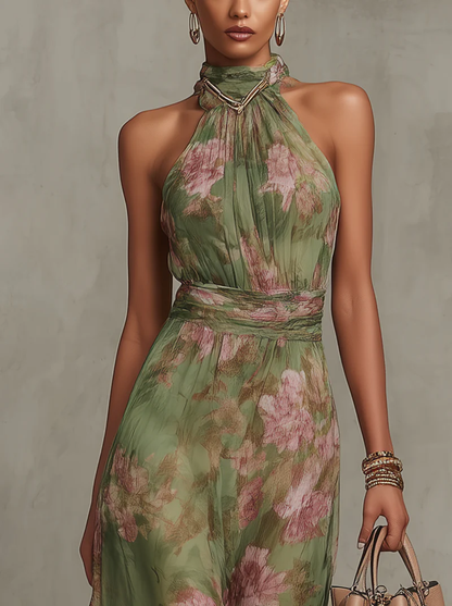 ÁFRICA – Vestido Floral Con Cuello Halter