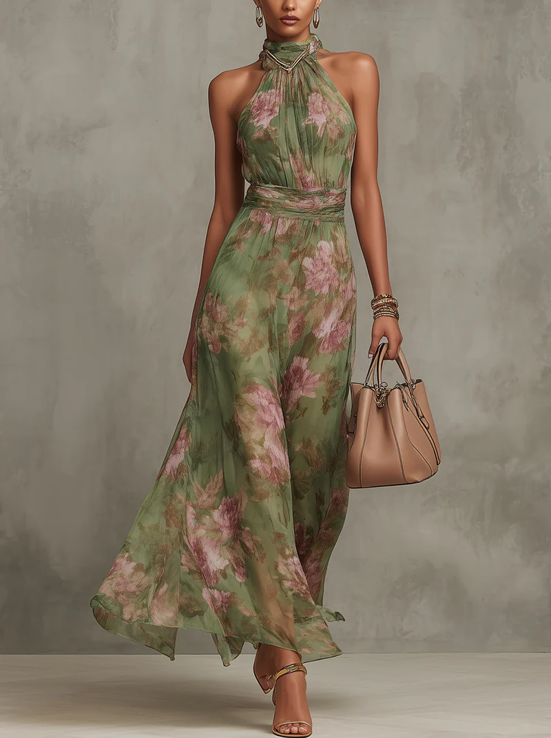 ÁFRICA – Vestido Floral Con Cuello Halter