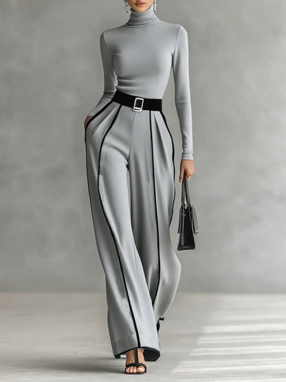 Conjunto de top de cuello alto y pantalones anchos