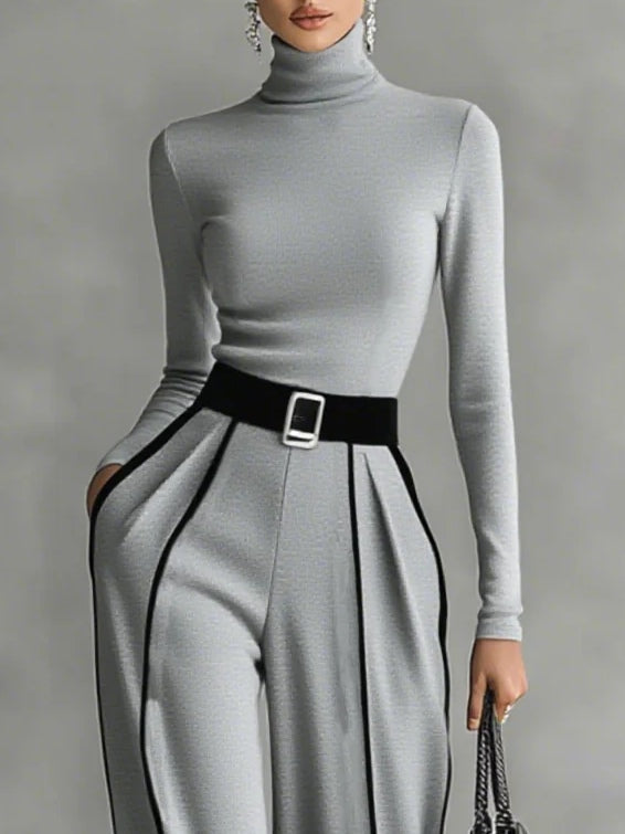 Conjunto de top de cuello alto y pantalones anchos